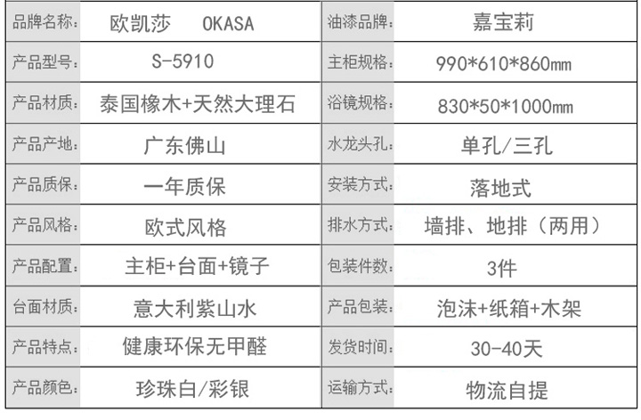 实木浴室柜产品参数