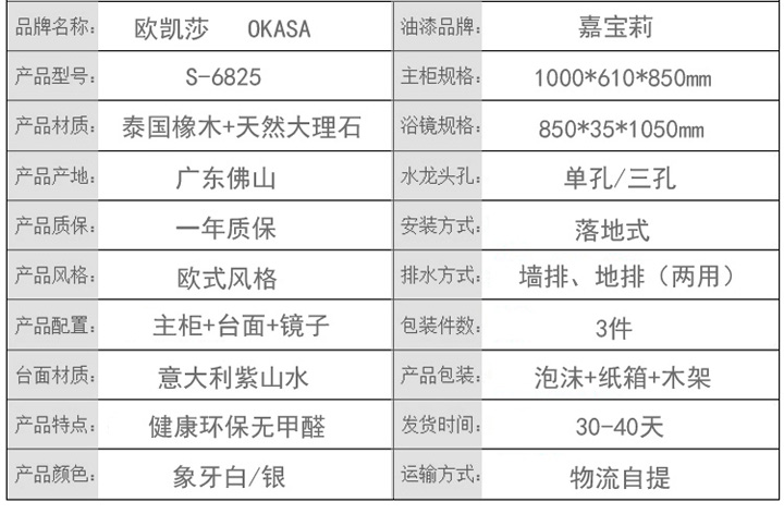 实木浴室柜产品参数