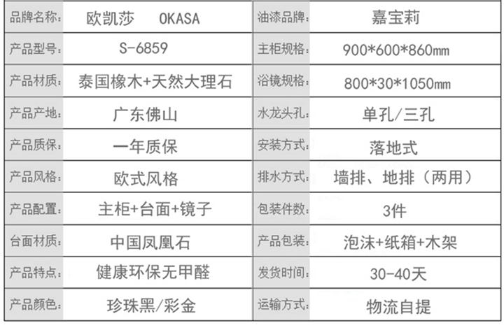 实木浴室柜产品参数