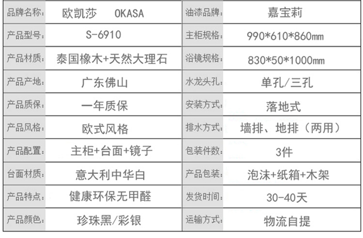 实木浴室柜产品参数